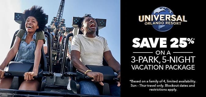 Universal Discount: Save 25%* on a 3-Park, 5-Night Vacation Package